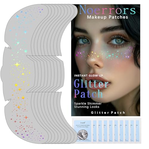 Noerrors Glitzer-Sommersprossen-Gesichtstattoo, 10 Stück Multichrome holographische Glitzer-Flecken-Patches, wasserfeste metallische niedliche Stern-Tattoo-Aufkleber Makeup