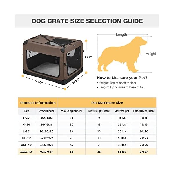 Veehoo Folding Soft Dog Crate, 3-Door Pet Kennel for Crate-Training Dogs, 5 x Heavy-Weight Mesh Screen, 600D Cationic Oxford Fabric, Indoor & Outdoor Use, 40″, Brown Veehoo Folding Soft Dog Crate, 3-Door Pet Kennel for Crate-Training Dogs, 5 x Heavy-Weight Mesh Screen, 600D Cationic Oxford Fabric, Indoor & Outdoor Use, 40″, Brown