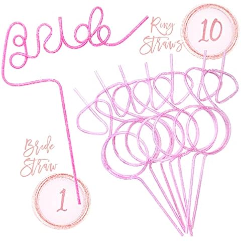 Effortless Events 11 PCS Bachelorette Straws for Bachelorette Party, 1 XL Bride Straw and 10 Diamond Ring Straws, Bachelorette Party Decorations, Bridal Shower Supplies,Bachelorette Party Favors Cover