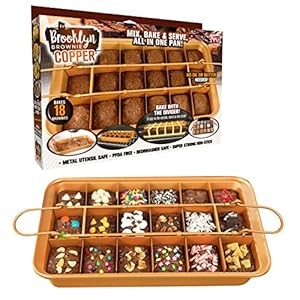 Gotham Steel Brownie Pan with Dividers Nonstick Baking Pan for All Edge Brownies with Removable Divider, 2 in 1 Cake Pan + Brownie Baking Tray with 18 Pre-Cut Molds, Non-Toxic Oven/Dishwasher Safe