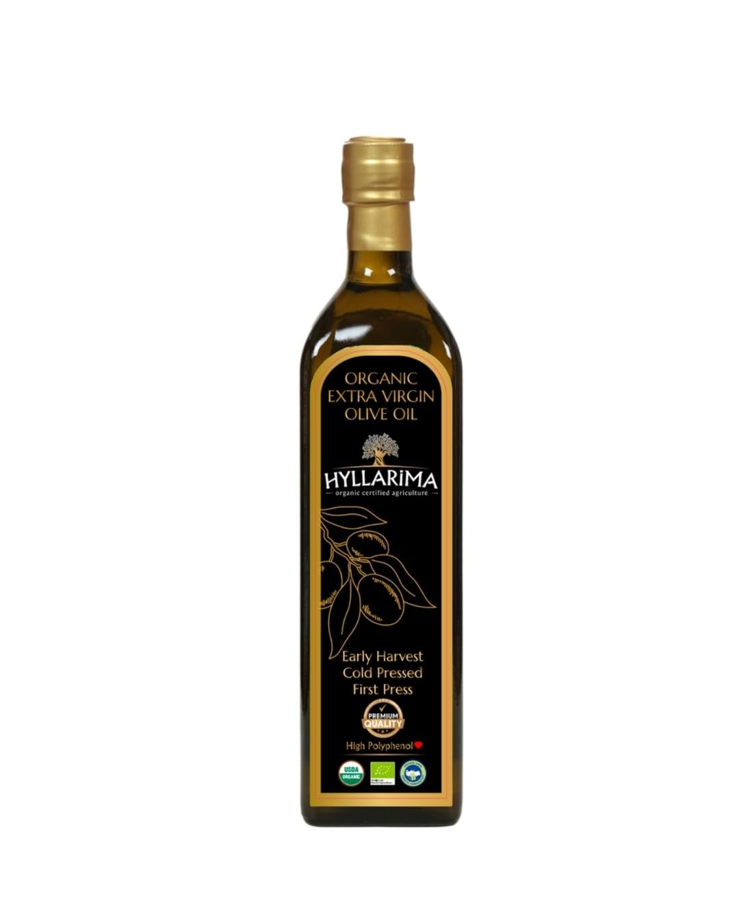 Hyllarima Organic Extra Virgin Olive Oil | 33.8 fl oz (1L) | Early-Harvest | First Cold Pressed | 100% Organic & Chemical-Free | Family Harvest