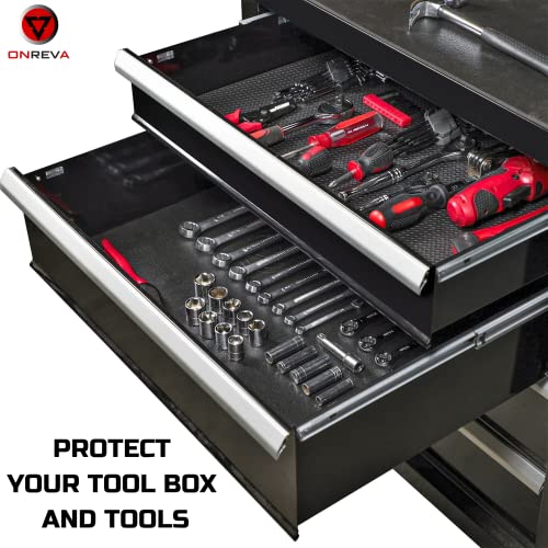 ONREVA Tool Box Liner 30 inch Wide x 22 Ft Large, Toolbox Drawer Liners, Heavy Duty Shelf Rubber Mat, Non Slip Pad Organizer for Rolling Tool Chest Drawers, Cabinet, Workbench, Black