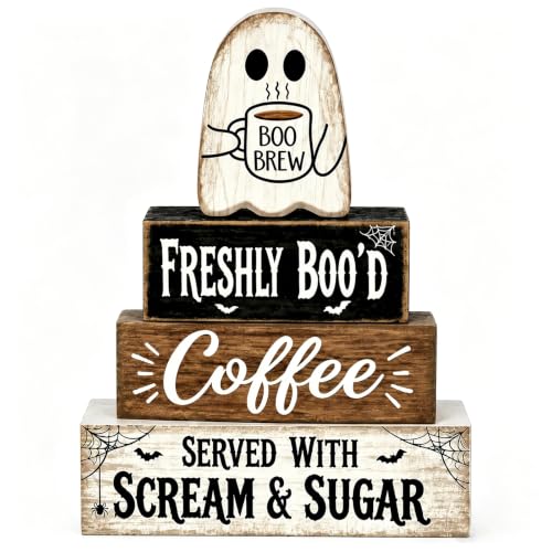 Halloween Decorations Indoor Wooden Cute Ghost Kitchen Coffee Bar Decor