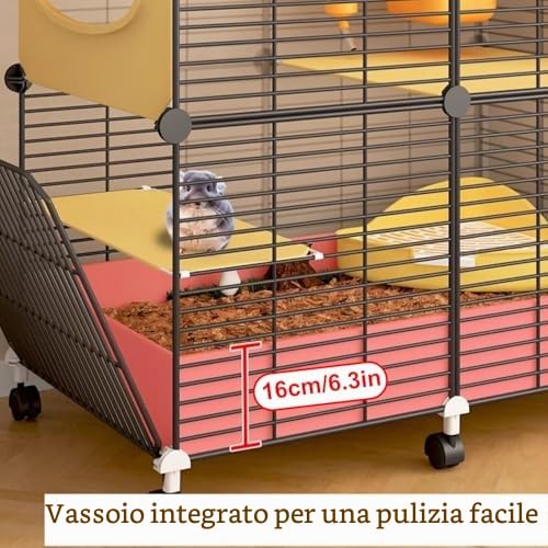 Gabbia per piccoli animali domestici per ratti, furetti, cincillà, porcellini d'India e criceti di grandi dimensioni, habitat multi-livello per interni con spaziosa area soggiorno