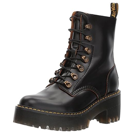 Dr. Martens Shoes Leona Boot, Black Vintage Smooth, 6 UK, Women's 8 US