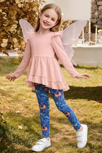 Image of Arshiner Toddler Girl Clothes Ruffle Trim Long Sleeve Pullover Top and Floral Print Leggings Fall Outfits Kids Clothing Sets