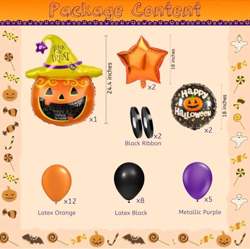 Image of AMFIN (Pack of 32) Happy Halloween Party Scary Pumpkin Balloon Set - Orange