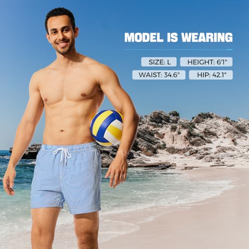 NIMENJOJA Mens 5" Swim Trunks with Compression Liner Stretch Board Shorts Quick Dry Zipper Pockets Beach Shorts3