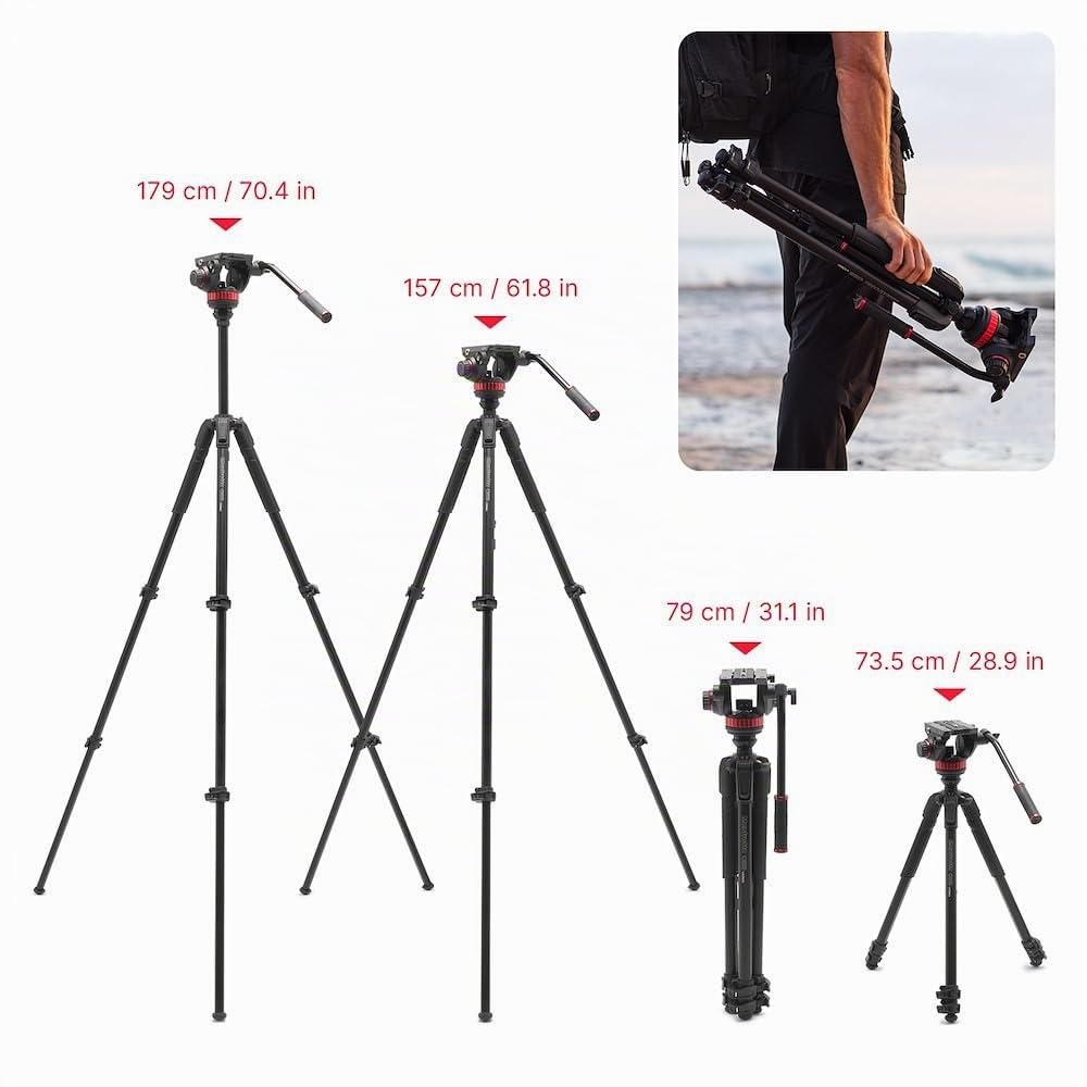 MANFROTTO Trépied vidéo en Aluminium Avec rotule fluide à Base Plate Type 5