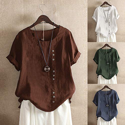 Yangsale Top Womens Shirt Casual Blouse Loose Button Linen Plus Size Sheer Pullover Daily Boho Tunic T-Shirt Tops (White, Xl) #TOP1