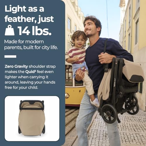 Image of Inglesina Quid Lightweight Compact Travel Stroller for Baby & Toddler 0-55 lbs - One-Hand Fold, Reclining Seat, Airline Approved, Car Seat Compatible, UPF 50+ Canopy - Lunar Beige