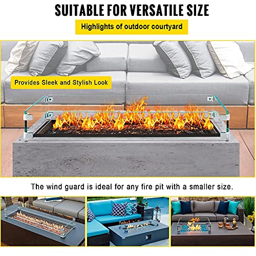 Vevor Fire Pit Wind Guard, 29 X 13 X 6 Inch Glass Wind Guard, Rectangular Glass Shield, 0.3" Thick Fire Table, Clear Tempered Glass Flame Guard, Steady Feet Tree Pit Guard For Propane, Gas, Outdoor #TOP5