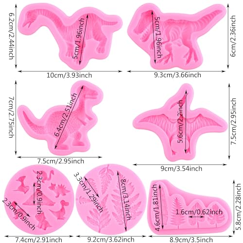 ZiXiang Dinosaur Silicone Molds Tropical Leaf Fondant Mold Fern Leaves Candy Mold For Baby Shower Cake Decorating Cupcake Topper Biscuit Cookies Sugar Chocolate Polymer Clay Gum Paste Set Of 7 by zixiang - Image 2