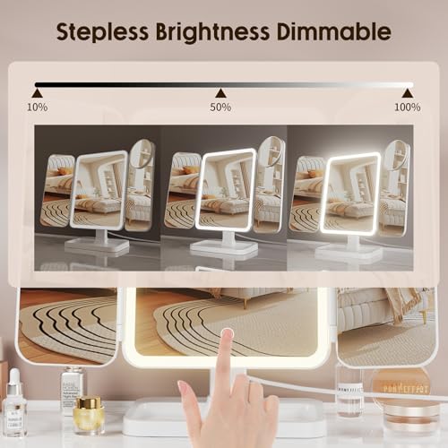 LED Makeup Vanity Mirror with Magnification and Rechargeable Light - Portable Travel Mirror for Women and Girls