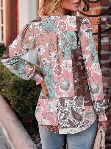 BETTE BOUTIK Long Sleeve Shirts for Women Fall Tops Dressy Blouses Pleated V Neck Tunic Tops for Leggings S-3XL