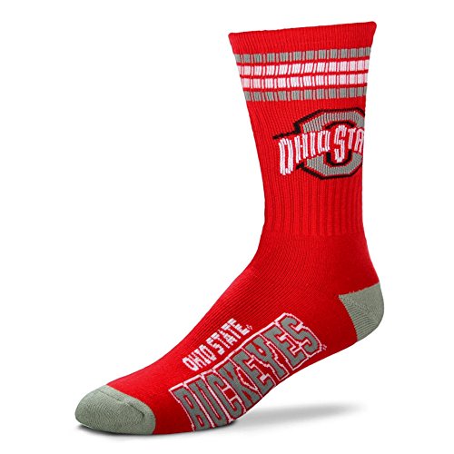 NCAA 4 Stripe Deuce Socks - Men’s Large (fits 10-13) (Ohio State Buckeyes)