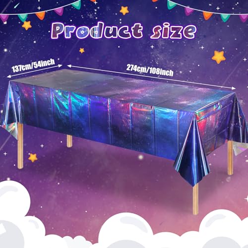 Image of 12Pcs Iridescent Space Tablecloths, Disposable Plastic Purple Galaxy Table Cloth Rectangle Table Covers for Space Starry Night Star Theme Party Birthday Party Decorations, 54x108 Inch