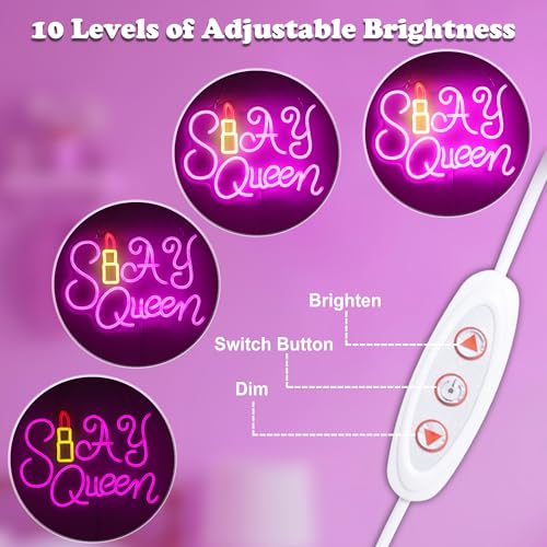 Image of Slay Queen Neon Sign, Light Up Preppy Girl Room Decor LED Night Light for Wall, Aesthetic Bedroom Stuff for Girls Women Bestie, Y2K Party Dorm Birthday Xmas Gifts