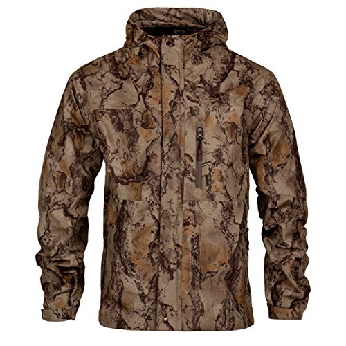 Natural Gear Camo Rain Coat for Hunting with Waterproof ZIpper and Hood, Waterproof Camo Hunting Jacket for Men, Made with Dri Stalk Rigid Shell Material (Large)