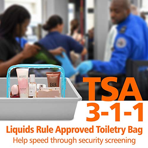 Image of Clear Makeup Bag, Packism Waterproof TSA Approved Toiletry Bag Quart Size Bag, Clear Makeup Bags with Zipper Travel Cosmetic Bag, Carry on Airport Airline Compliant Bag, 3 Pack, Blue