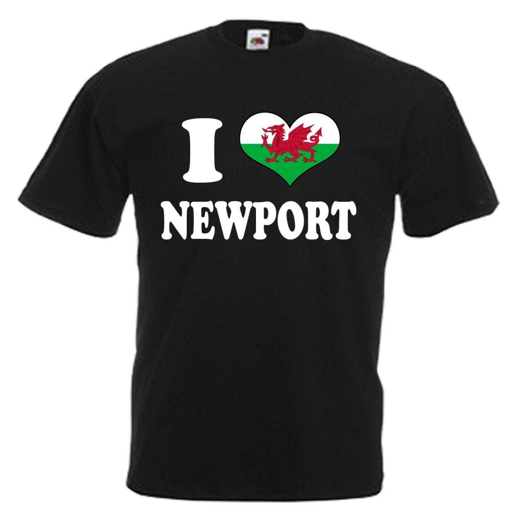 Shaniztoons Men's Black I Love Heart Newport Wales T Shirt Small