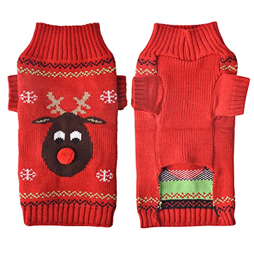 TENGZHI Maglioncino natalizio per cani di piccola taglia e taglia XL, maglione natalizio con renna, ideale per cani di taglia piccola, per cuccioli e gattini (XL, maglione rosso brutto)