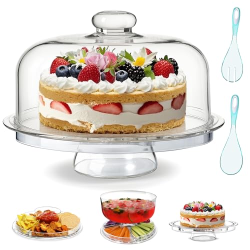 Eukue Cake Turntable, Cake Stand with Dome Lid, Cake Display Stand for Baking Tools with Fork and Spoon, Clear Display for Cakes and Servers Eukue Cake Turntable, Cake Stand with Dome Lid, Cake Display Stand for Baking Tools with Fork and Spoon, Clear Display for Cakes and Servers