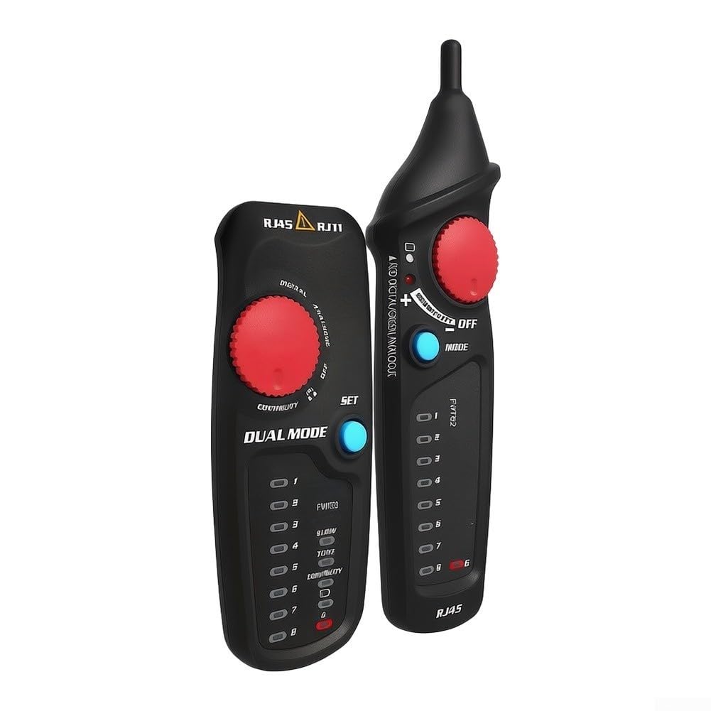 Netzwerk Kabeltester FWT82 Dual Mode für RJ45 RJ11 - Leitungstester mit Tonsuche & Kontinuitätsprüfung für LAN CAT6 CAT7 - Schwarz 12x21cm