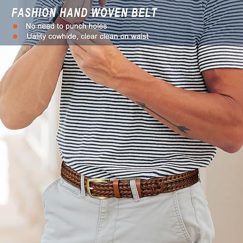 Braided Leather Belt for Men Casual Jeans Golf, Men's Leather Woven Alloy Buckle Hand Braided Belts Gift for Men2