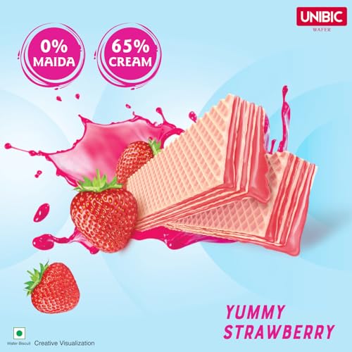Image of Unibic Yummy Strawberry Wafers-75Gm-Sugar,Refined Wheat Flour (Maida),Edible Vegetable Oil (Coconut) & Interesterified Vegetable Fat,Dextrose,Maize Starch,Milk Solids,Maltodextrin [E1101(1)]