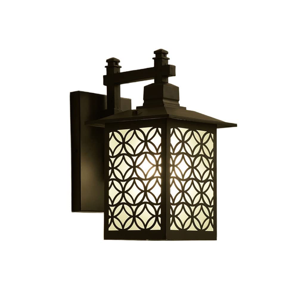 NHPJFDC E27 Square Chinese Style Wall Lights - Waterproof Outdoor Indoor Sconces for Villa Entryway, Porch & Garden Lighting, Black