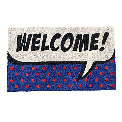 Image of Onlymat inchWelcome with Polka Dots Coir Doormat, Anti-Slip PVC Backing, Rectangular (75x45cm), Multicolor - for Entryway, Outdoor, Home, Floor, Door, Hall & Living Room Use