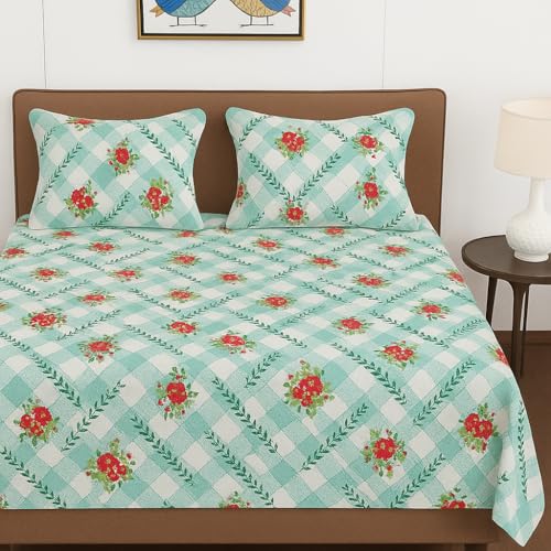Image of BSB HOME 100% Cotton Feel Double Bed Bedsheet Set | 144 TC Soft & Breathable | Sky Blue Rose Print with 2 Pillow Covers | Wrinkle Free | for Bedroom & Gifting (90 x 90 Inches)
