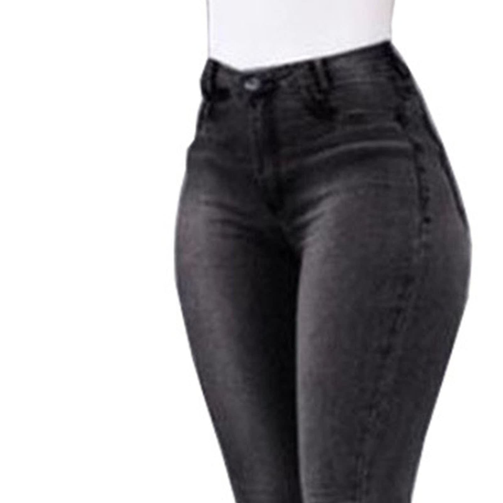 Skinny Ripped Bell Bottom Jeans for Women Retro Split Hem Wide Leg Denim Pants Mid Rise Fitted Distressed Jean Trouser (Black,Medium)