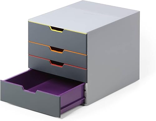 DURABLE Organizador de cajones de escritorio (VARICOLOR 4 compartimentos con etiquetas extraíbles) 11 pulgadas de ancho x 14 pulgadas de profundidad