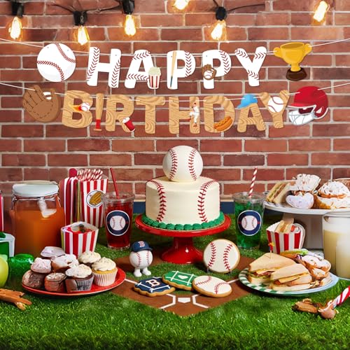 Image of Hooqict Happy Birthday Banner Baseball Birthday Party Decorations Baseball Banner Garland Sign for Kids Boys Men Concession Stand Sport Themed Party Decorations Supplies