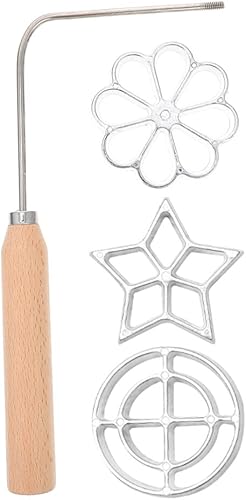 DOITOOL Juego de 4 rosetas y timbales, molde Bunuelos con mango de madera, molde de aluminio para gofres con mango de madera para galletas de