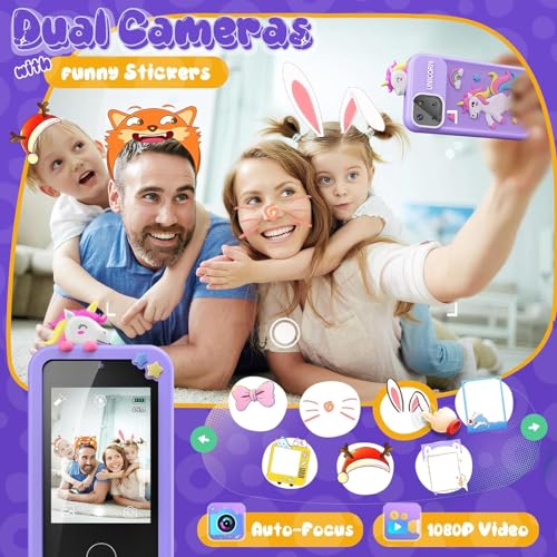 Image of Cason Small Smart Phone for Boys & Girls,2.8 inch Touch Screen Mini Toy Phone for Kids with Dual Camera, Music Player, Games Kids Mobile with 8GB SD Card (Purple)