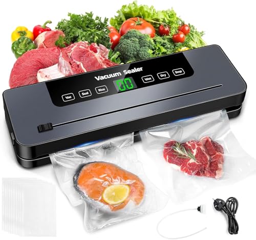 Viriech - Máquina al vacío de alimentos 5 en 1, máquina al vacío multifunción con 50 bolsas al vacío, cortador de alimentos integrado, máquina profesional para alimentos secos y húmedos