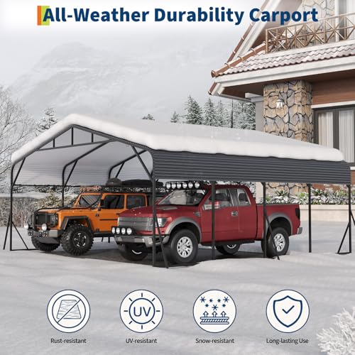 Image of GAOMON Metal Carport, Carport with Reinforced Base and Galvanized Steel Roof, Heavy Duty Garage Car Shelter Shade, Outdoor Car Port Canopy for SUV, Truck, Boats, 20x20 FT