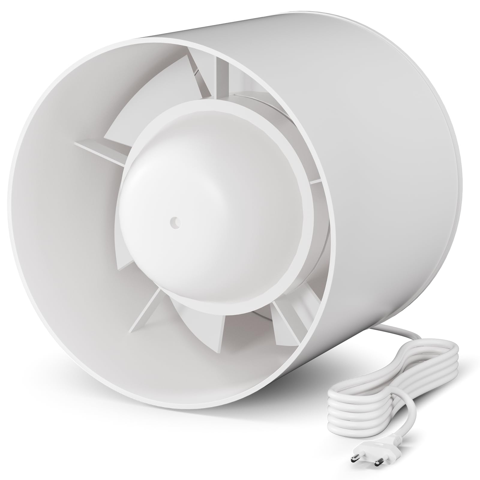 EINTTAX 100 mm Pipe Fan, Inline Extractor Fan, Quiet Pipe Fan 130 m³/h, Duct Fan for Bathroom, Toilet, Kitchen, Greenhouse, Tent, Garage, Milk White (4 Inch (with 1.5 m Plug)