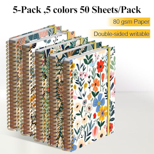 Cuadernos A5 de rayas Heveboik pack de 5 libretas florales para escribir 6