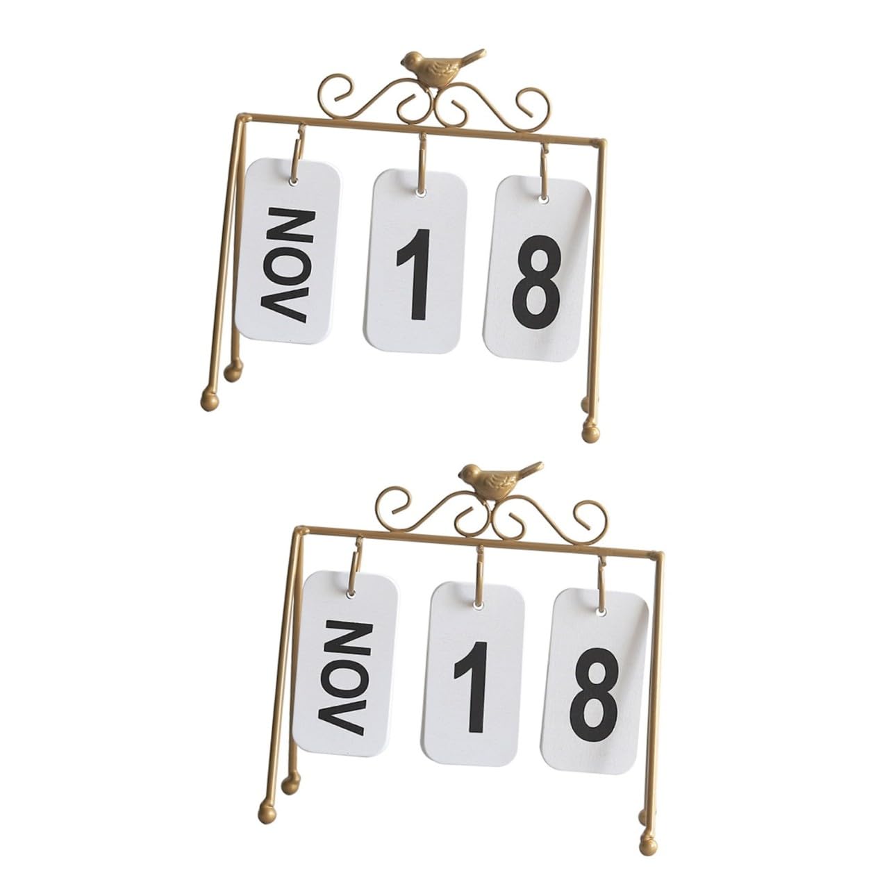 Ciieeo 2 Pezzi Robusto Calendario Da Tavolo in Ferro Calendario Perpetuo Decorativo Decorazione Ufficio Casa Calendario Artigianale in Ferro Accessorio Dorato