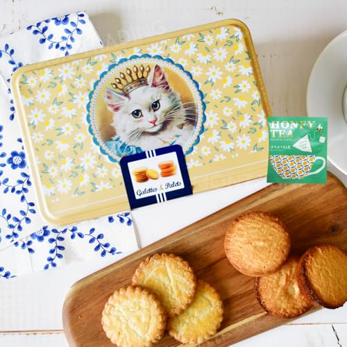ラ・トリニテーヌ ネコ クッキー ガレット パレット 缶入り スクエア缶 お菓子缶 フランス 猫 王冠 可愛い プレゼント 紅茶ティーバッグつき (ロイヤルキャッツ オレンジ)のサムネイル