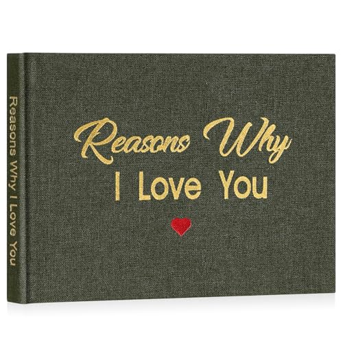Miaikoe What I Love about You Fabric Book Fill-in-the-Blank Love Journal Book for Couples Husband Wife Him Her Birthday Christmas Gifts Stocking Stuffer (Green)