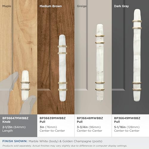 Image of Amerock | Cabinet Knob | Marble White /Golden Champagne | 2-1 /2 inch (64 mm) Length | Carrione | 1 Pack | Drawer Knob | Cabinet Hardware | Durable Zinc drawer knob and cabinet hardware, ideal for kitchen cabinets, bathroom vanities, dressers, and furniture