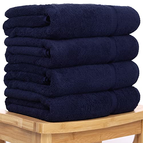 Image of BC BARE COTTON Luxury Hotel & Spa Towel Turkish Cotton Bath Towels - Navy Blue - Dobby Border - Set of 4