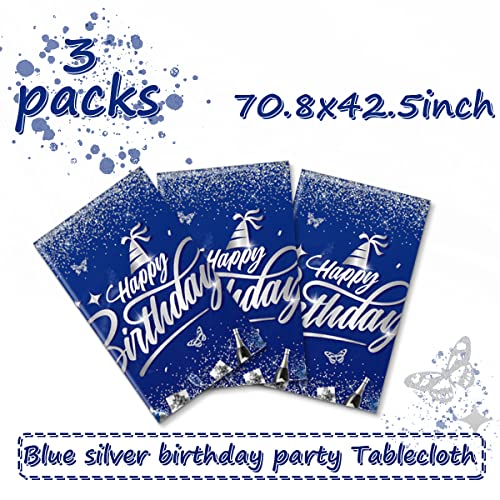 Happy Birthday Decorations-3pcs Navy Blue Birthday Tablecloth,Rectangle Plastic Disposable Birthday Table Covers Party Decoration for Men Women 90th 80th 70th 60th 50th 40th 30th Birthday