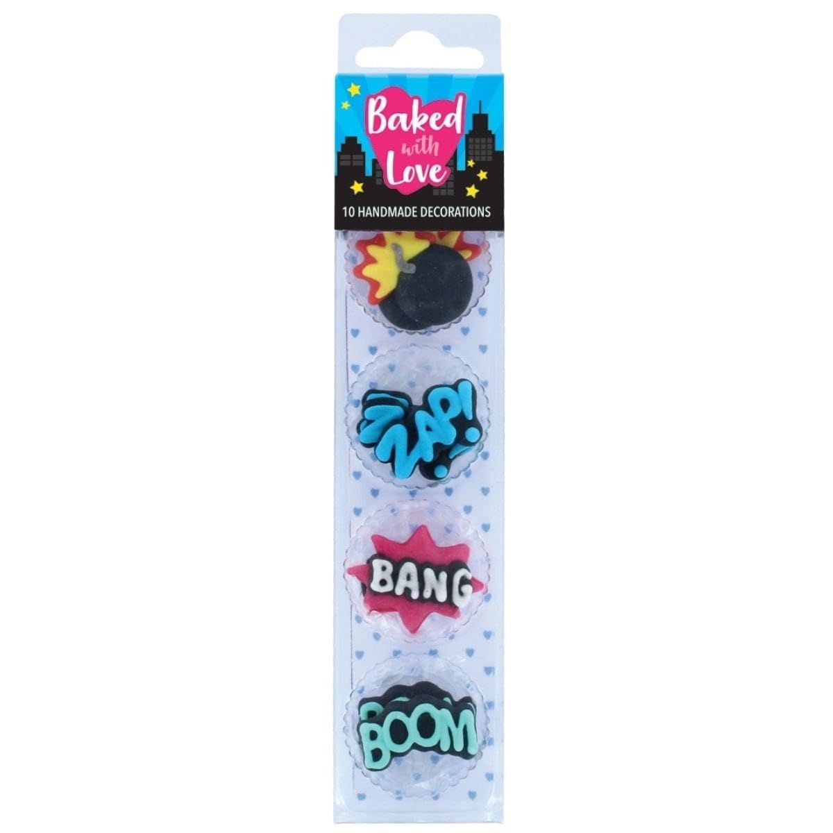 Baked with Love - Handmade Edible Sugar Cupcake Decorations, 10 Pieces - Superhero Sugar Pipings, Multicolour