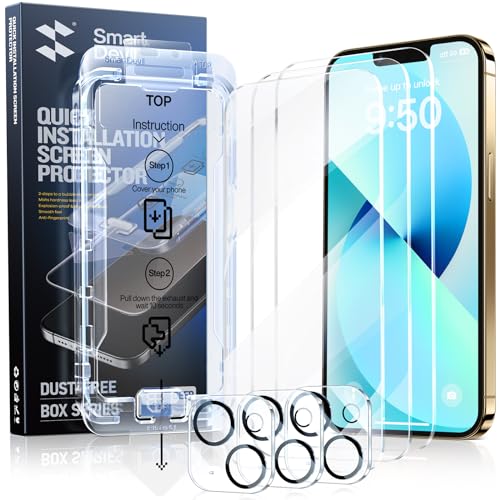 SMARTDEVIL 3-Pack Screen Protector for iPhone 13 with 3-Pack Camera Lens Protector, Clear 9H Tempered Glass Film, Super Fast Installation (Dust-Free & Bubble-Free), Alignment Tool